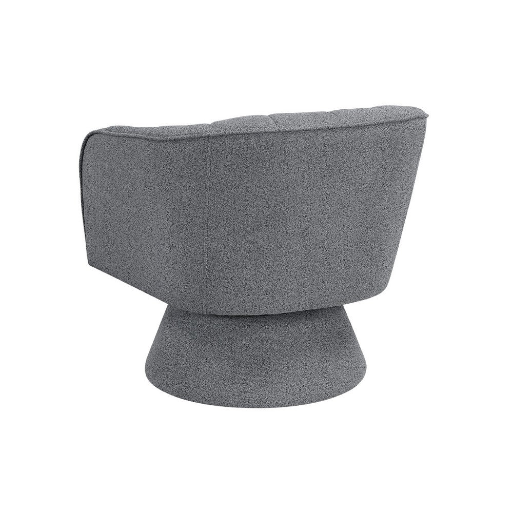 Benjara Shea Swivel Accent Chair, Dark Gray Boucle Fabric, Channel Stitched
