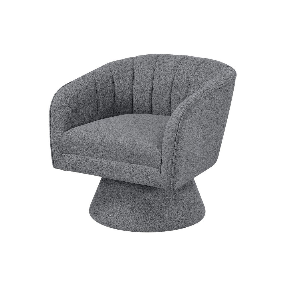 Benjara Shea Swivel Accent Chair, Dark Gray Boucle Fabric, Channel Stitched