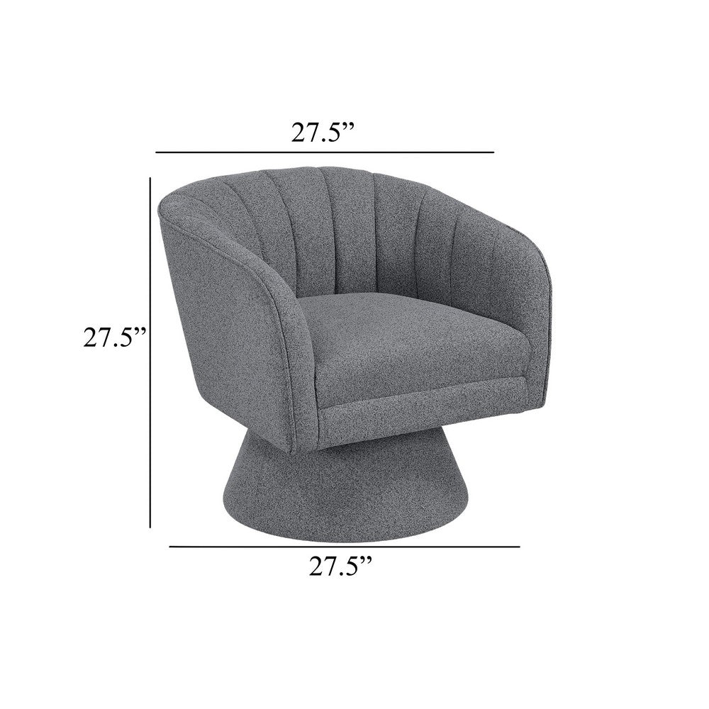 Benjara Shea Swivel Accent Chair, Dark Gray Boucle Fabric, Channel Stitched