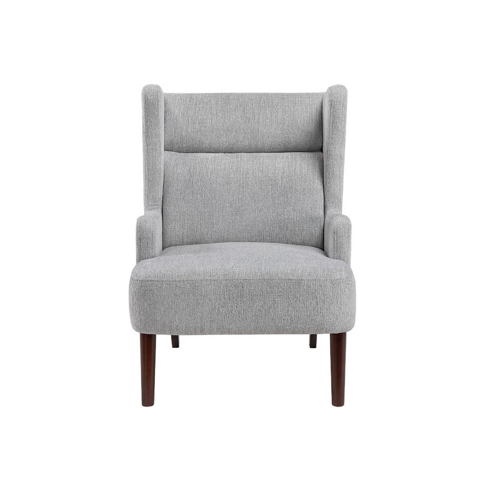 Benjara Joen Accent Chair, High Wing Backrest, Gray Chenille, Wood Legs