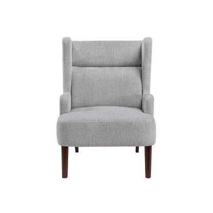 Benjara Joen Accent Chair, High Wing Backrest, Gray Chenille, Wood Legs