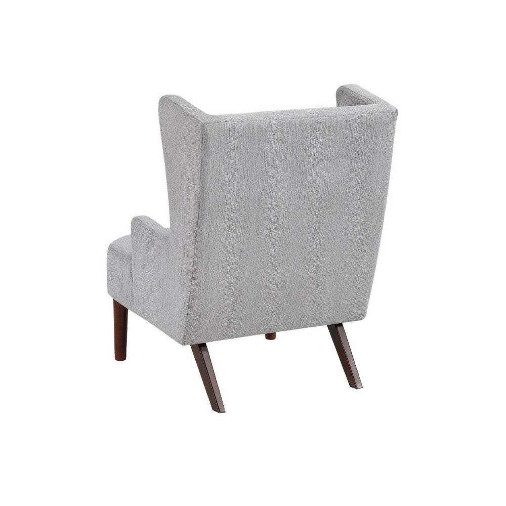 Benjara Joen Accent Chair, High Wing Backrest, Gray Chenille, Wood Legs