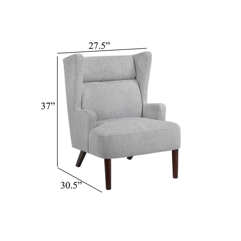 Benjara Joen Accent Chair, High Wing Backrest, Gray Chenille, Wood Legs