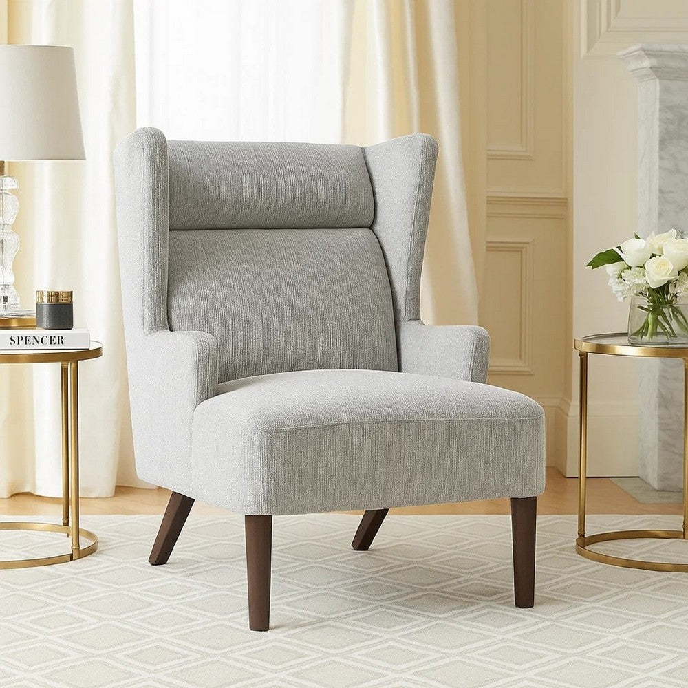Benjara Joen Accent Chair, High Wing Backrest, Gray Chenille, Wood Legs