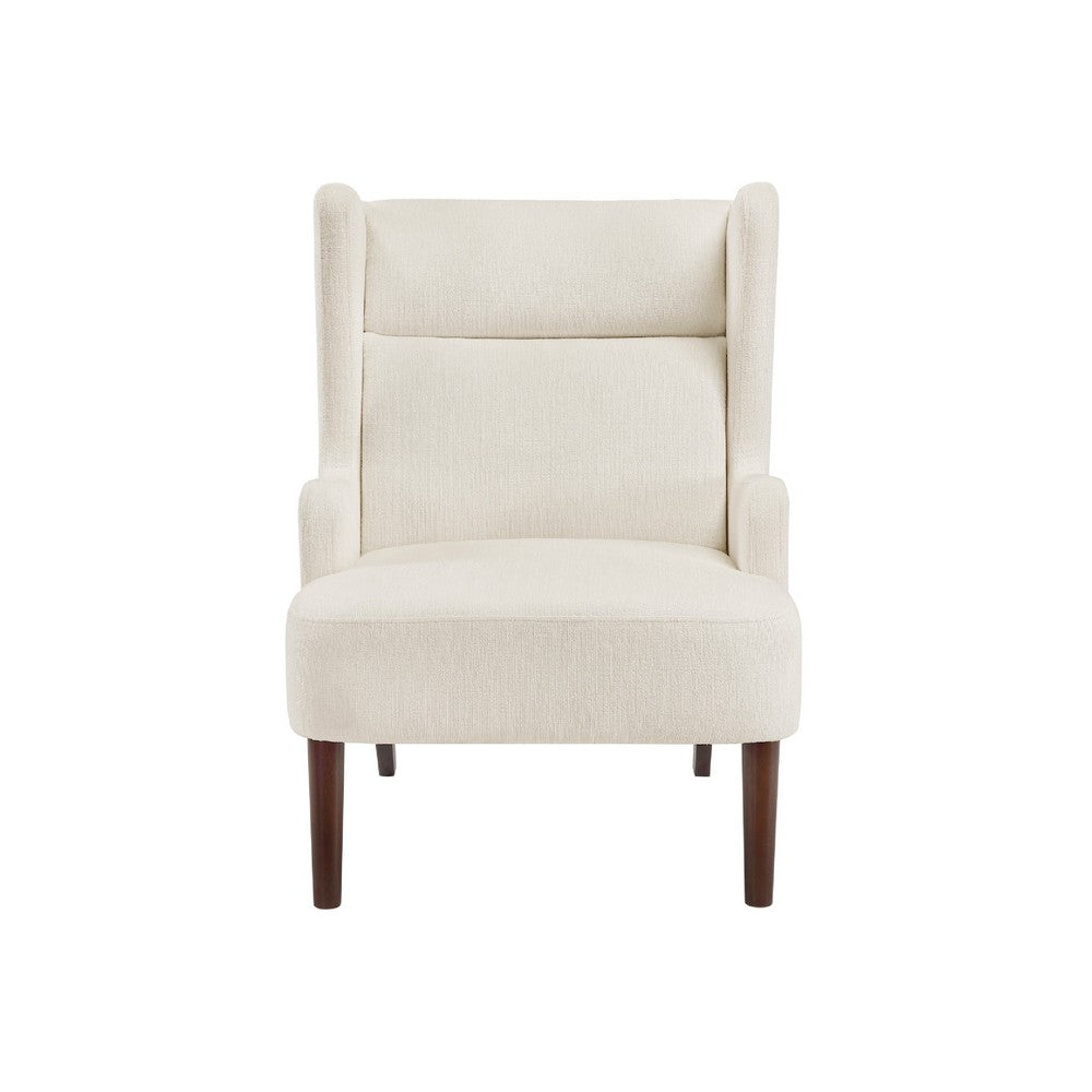 Benjara Joen Accent Chair, High Wing Backrest, Beige Chenille, Wood Legs