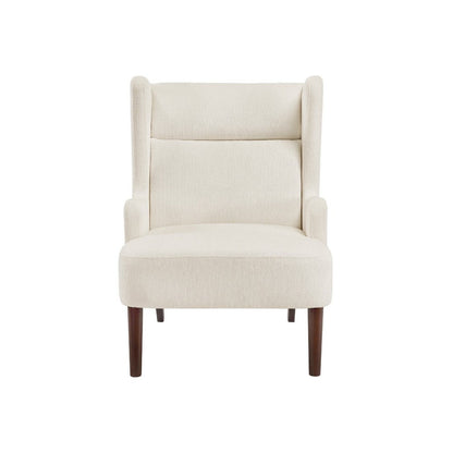Benjara Joen Accent Chair, High Wing Backrest, Beige Chenille, Wood Legs