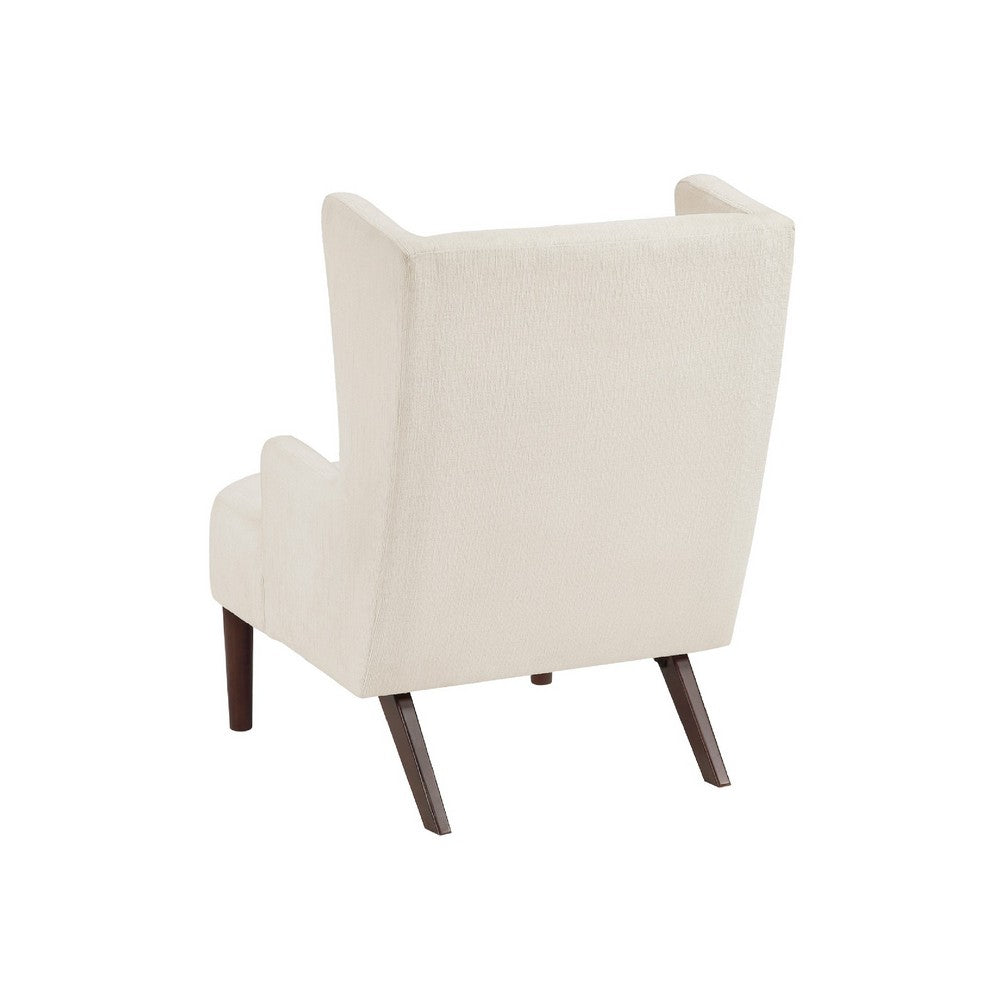 Benjara Joen Accent Chair, High Wing Backrest, Beige Chenille, Wood Legs