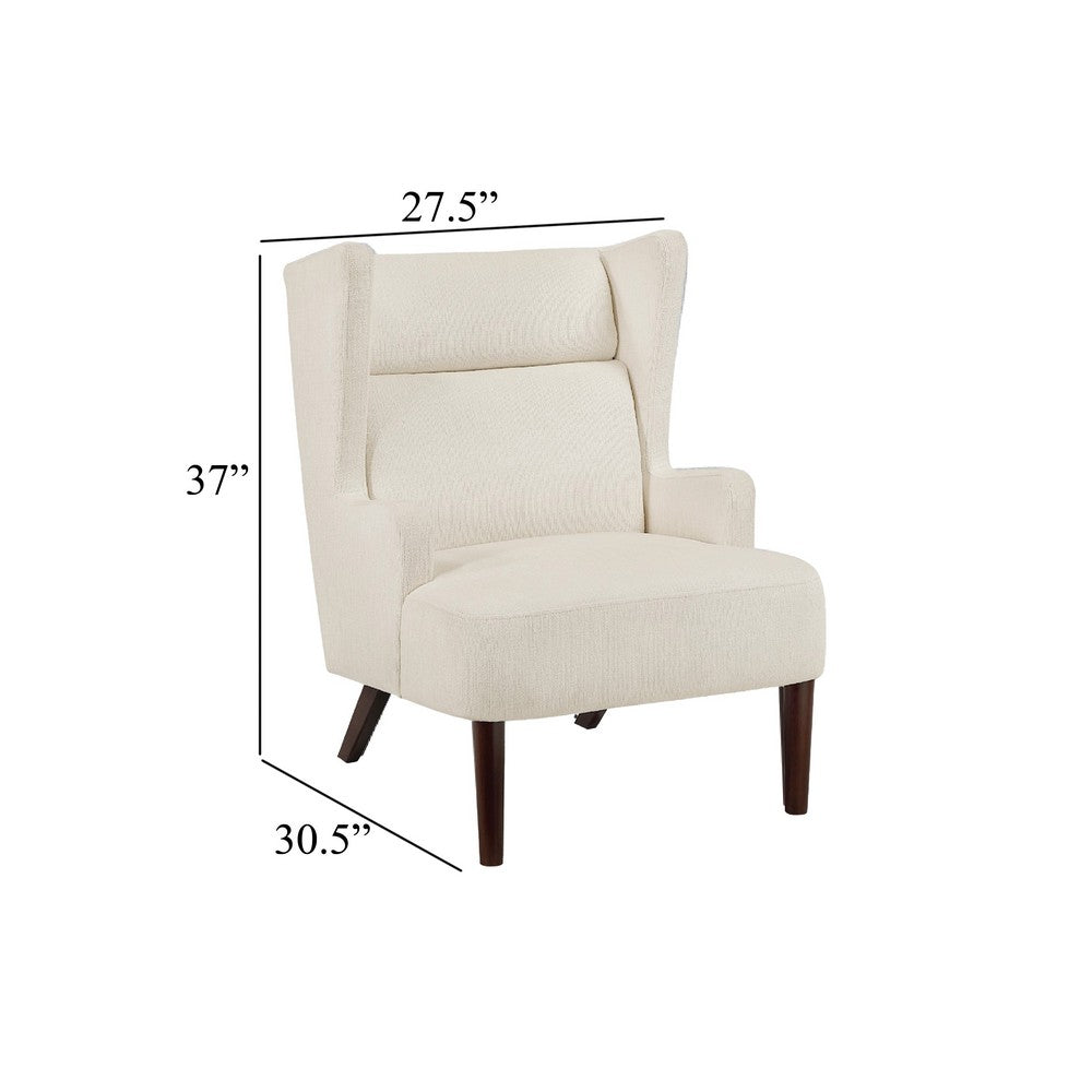 Benjara Joen Accent Chair, High Wing Backrest, Beige Chenille, Wood Legs