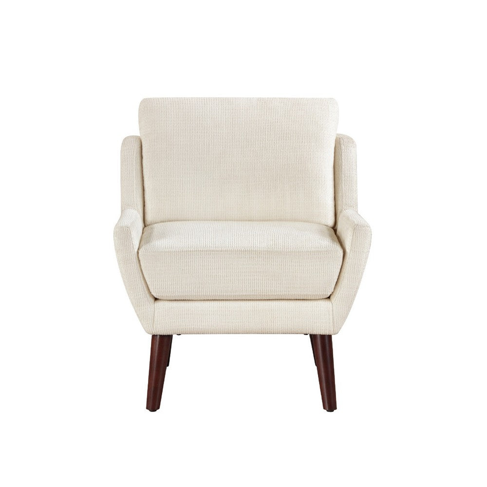 Benjara Veny Accent Armchair, Beige Chenille, Solid Wood Angled Legs