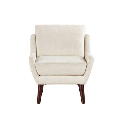 Benjara Veny Accent Armchair, Beige Chenille, Solid Wood Angled Legs