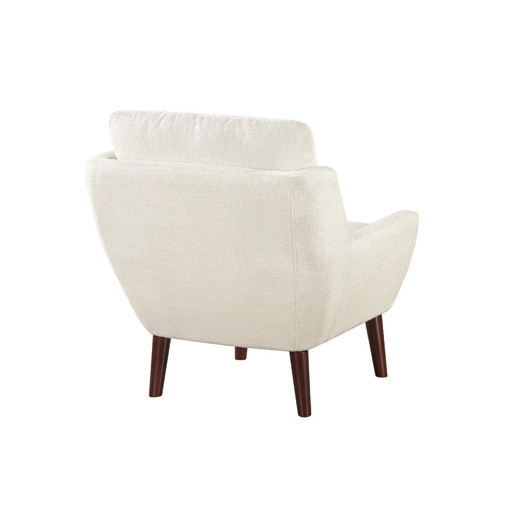 Benjara Veny Accent Armchair, Beige Chenille, Solid Wood Angled Legs