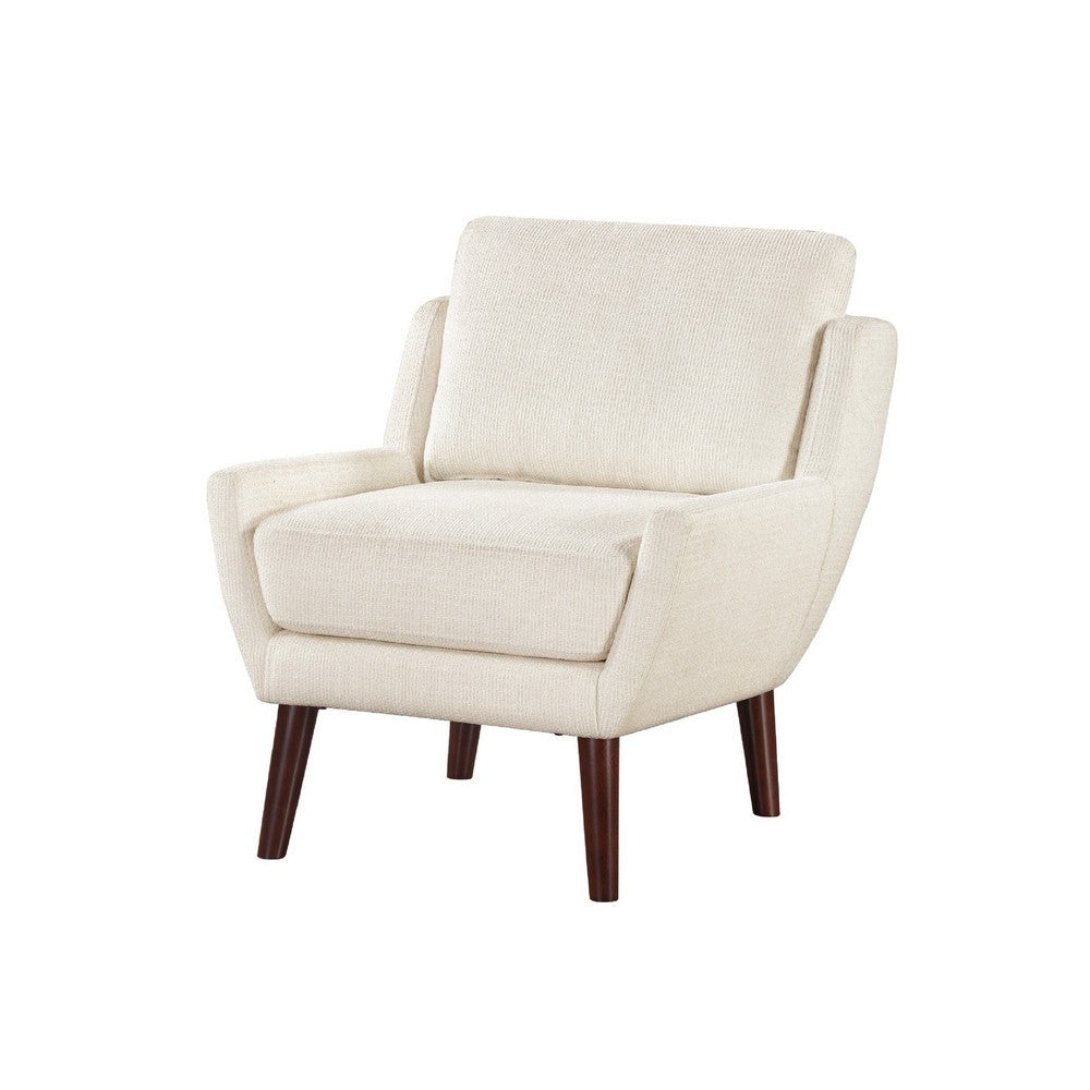 Benjara Veny Accent Armchair, Beige Chenille, Solid Wood Angled Legs