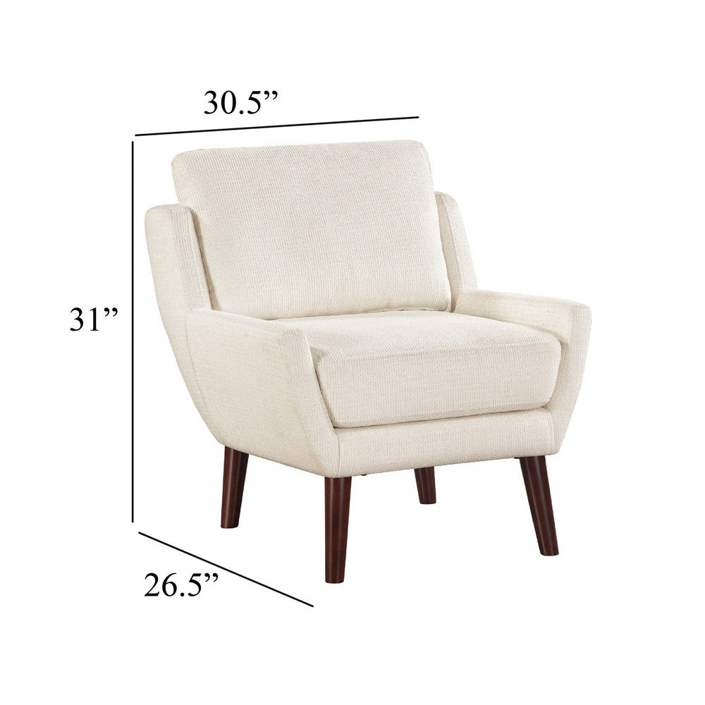 Benjara Veny Accent Armchair, Beige Chenille, Solid Wood Angled Legs