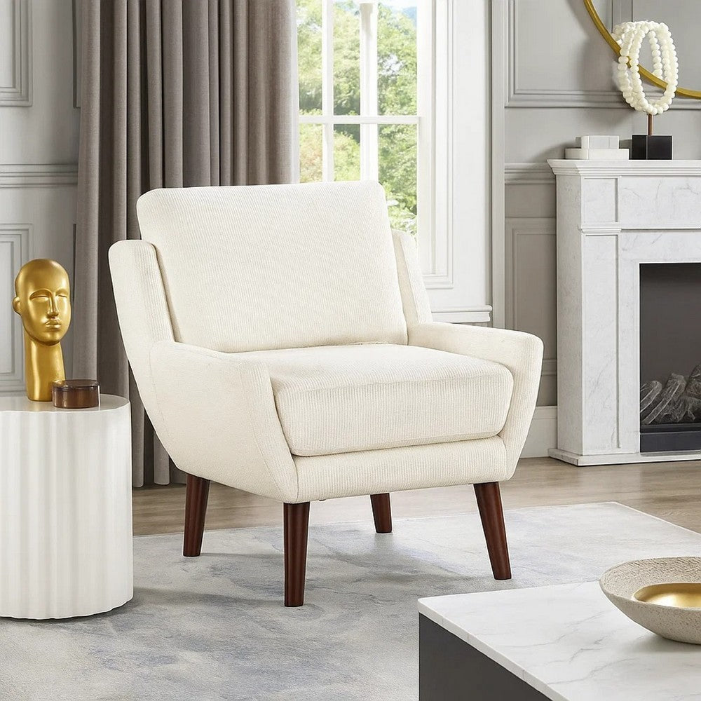 Benjara Veny Accent Armchair, Beige Chenille, Solid Wood Angled Legs