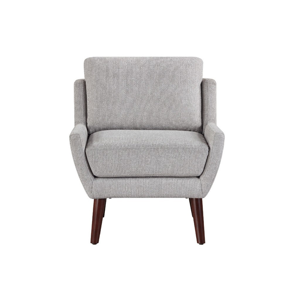 Benjara Veny Accent Armchair, Soft Gray Chenille, Solid Wood Angled Legs