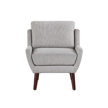 Benjara Veny Accent Armchair, Soft Gray Chenille, Solid Wood Angled Legs