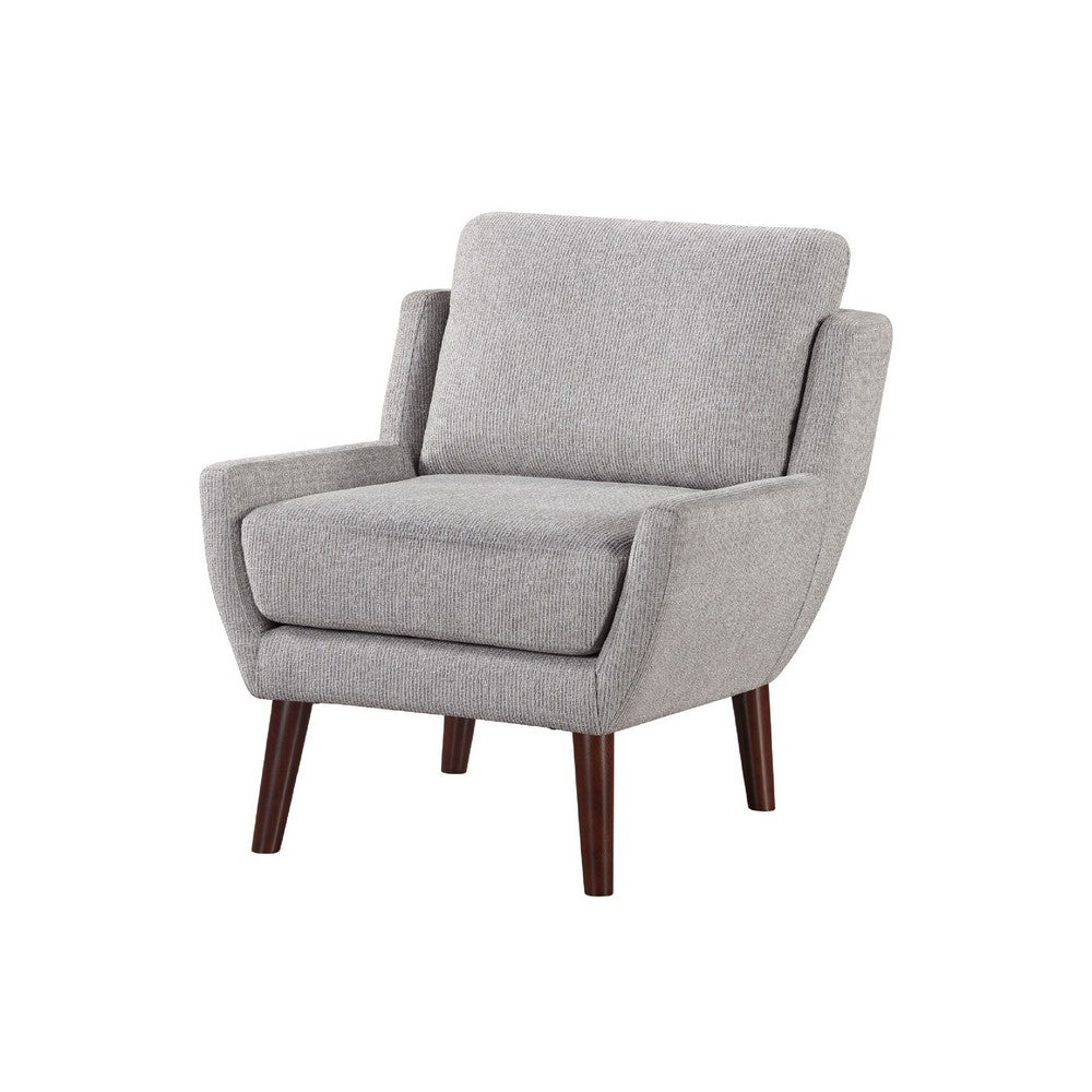 Benjara Veny Accent Armchair, Soft Gray Chenille, Solid Wood Angled Legs