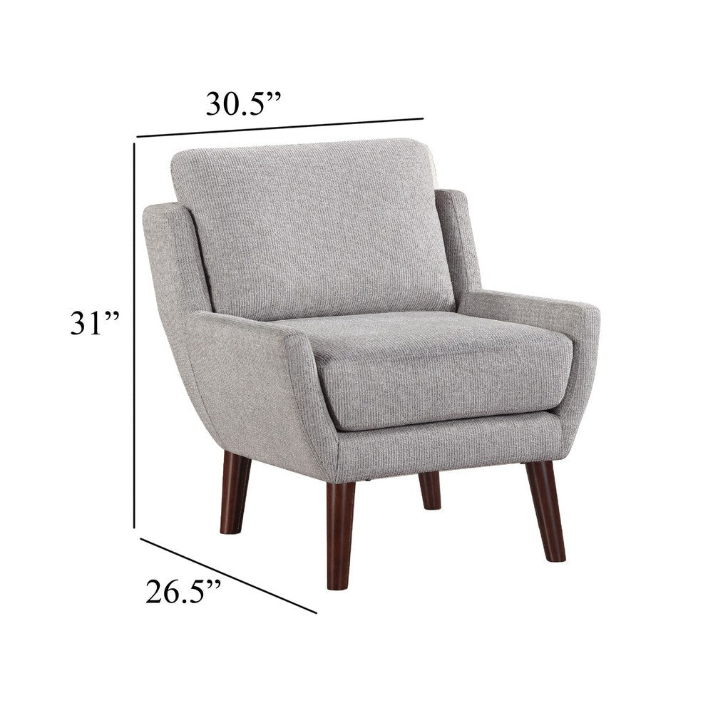 Benjara Veny Accent Armchair, Soft Gray Chenille, Solid Wood Angled Legs