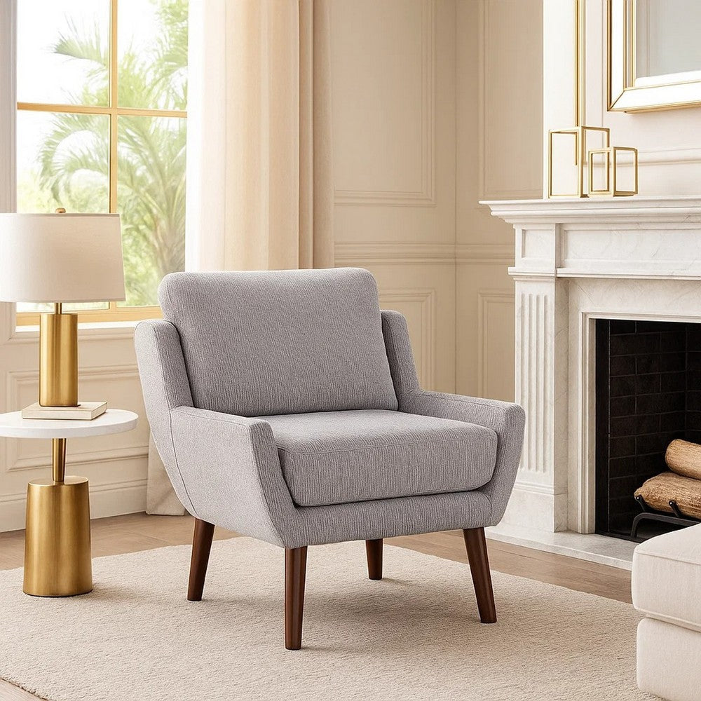 Benjara Veny Accent Armchair, Soft Gray Chenille, Solid Wood Angled Legs