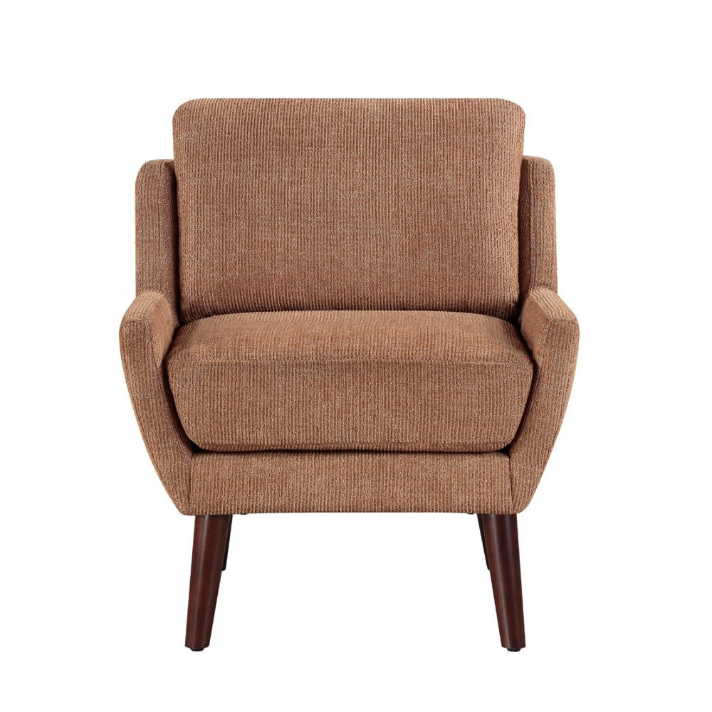 Benjara Veny Accent Armchair, Burnt Orange Chenille, Solid Wood Angled Legs