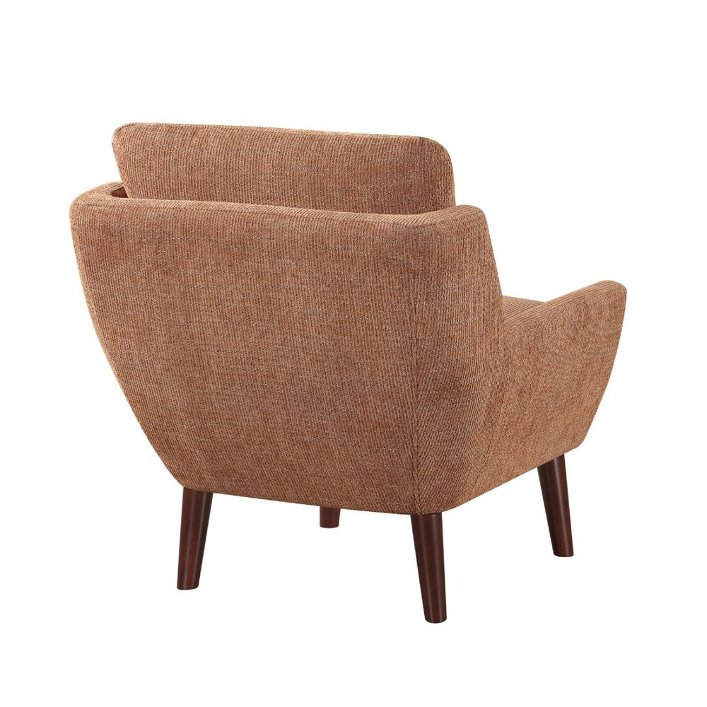 Benjara Veny Accent Armchair, Burnt Orange Chenille, Solid Wood Angled Legs