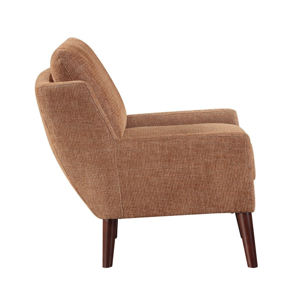 Benjara Veny Accent Armchair, Burnt Orange Chenille, Solid Wood Angled Legs