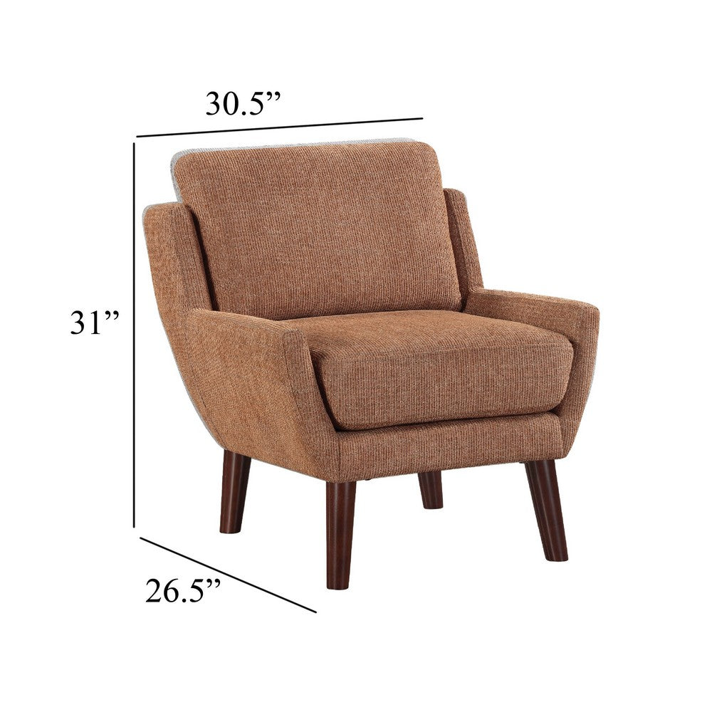 Benjara Veny Accent Armchair, Burnt Orange Chenille, Solid Wood Angled Legs