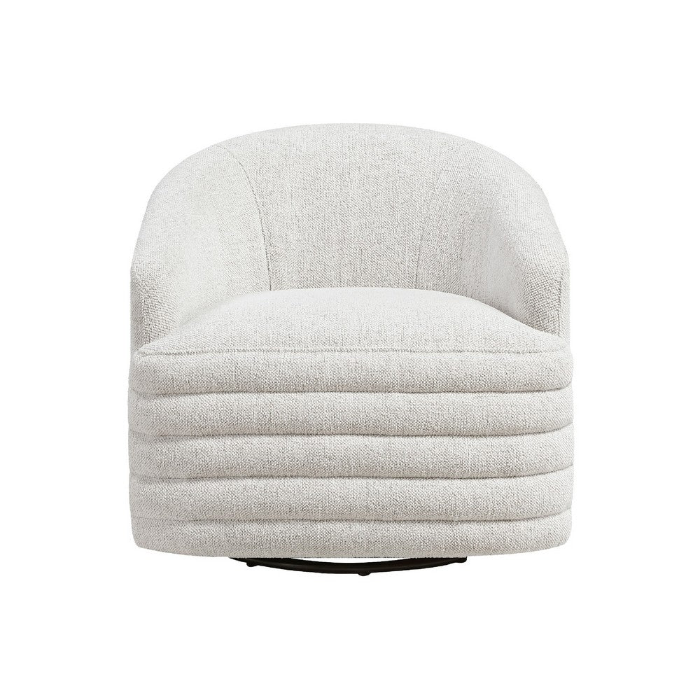 Benjara Vinn Swivel Accent Armchair, Barrel Design, Beige Chenille Fabric