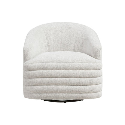 Benjara Vinn Swivel Accent Armchair, Barrel Design, Beige Chenille Fabric
