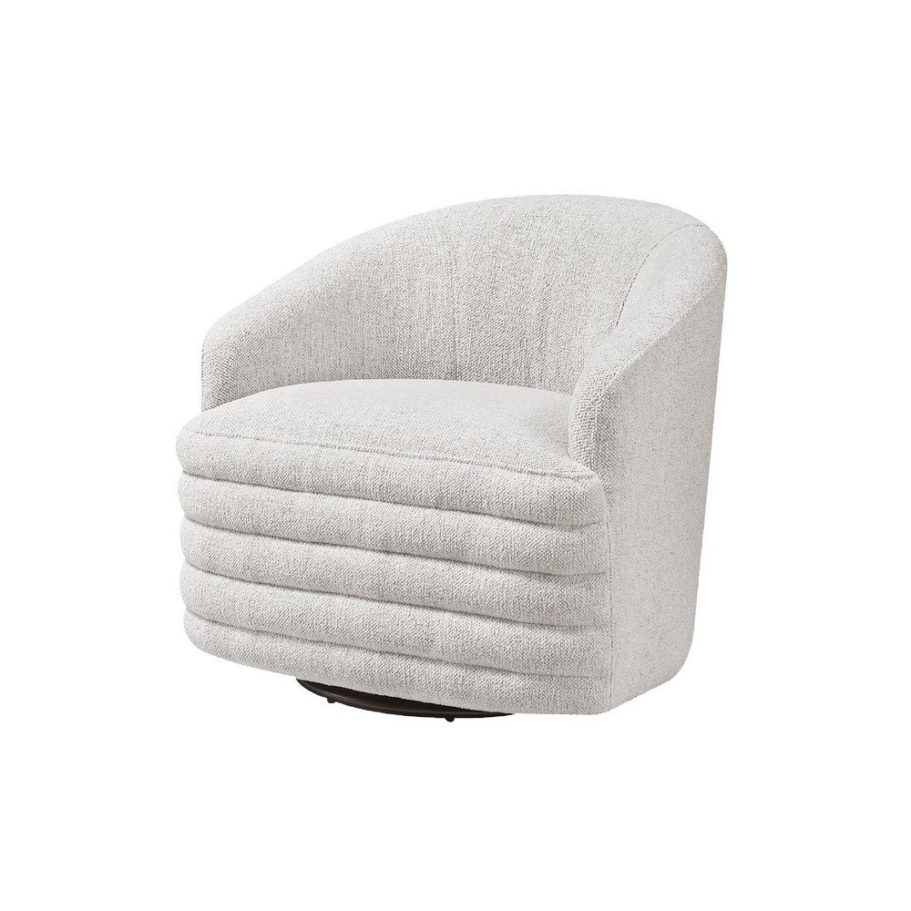 Benjara Vinn Swivel Accent Armchair, Barrel Design, Beige Chenille Fabric