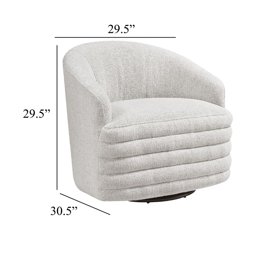 Benjara Vinn Swivel Accent Armchair, Barrel Design, Beige Chenille Fabric