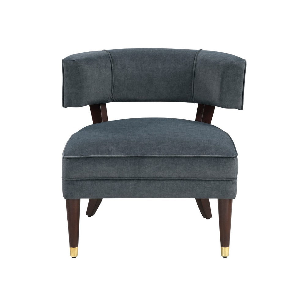 Benjara Disa Accent Armchair, Barrel Back Design, Gray Velvet, Solid Wood Legs
