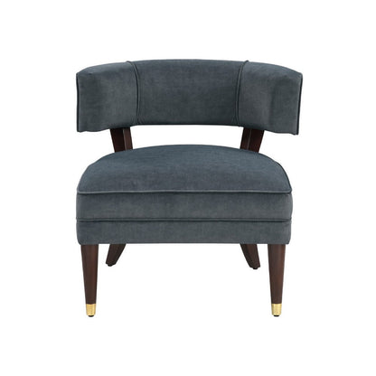 Benjara Disa Accent Armchair, Barrel Back Design, Gray Velvet, Solid Wood Legs