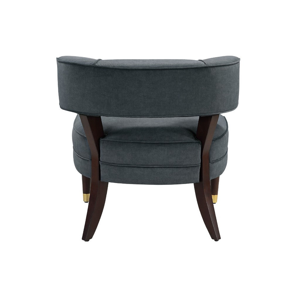 Benjara Disa Accent Armchair, Barrel Back Design, Gray Velvet, Solid Wood Legs