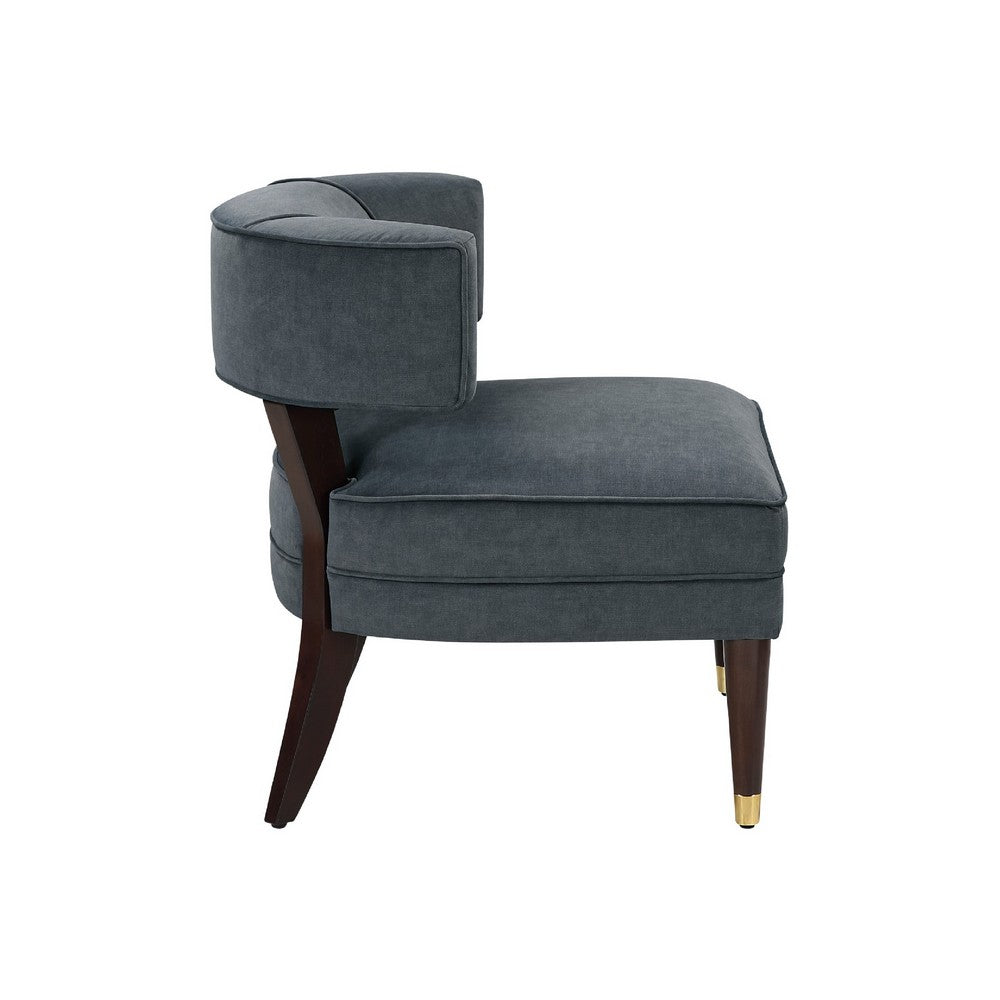 Benjara Disa Accent Armchair, Barrel Back Design, Gray Velvet, Solid Wood Legs