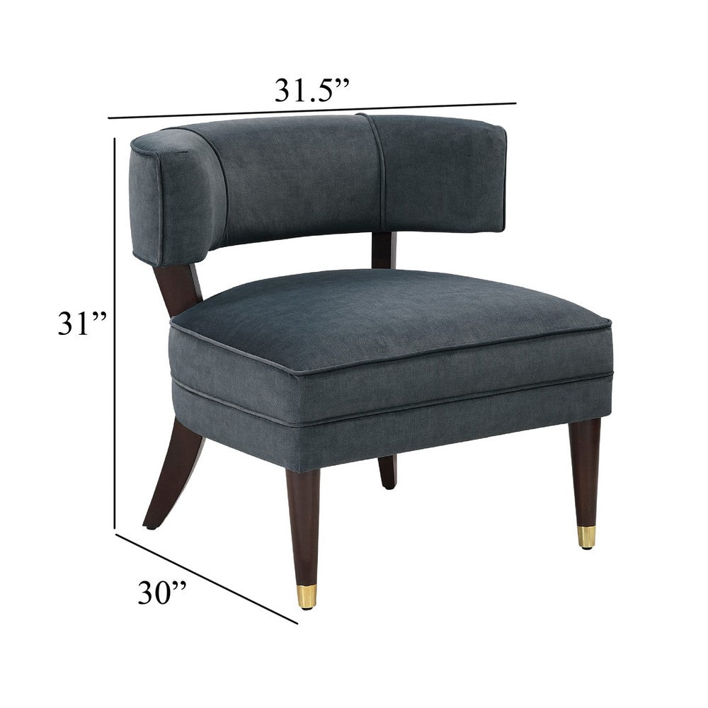 Benjara Disa Accent Armchair, Barrel Back Design, Gray Velvet, Solid Wood Legs