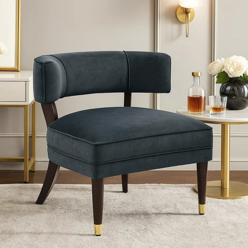 Benjara Disa Accent Armchair, Barrel Back Design, Gray Velvet, Solid Wood Legs