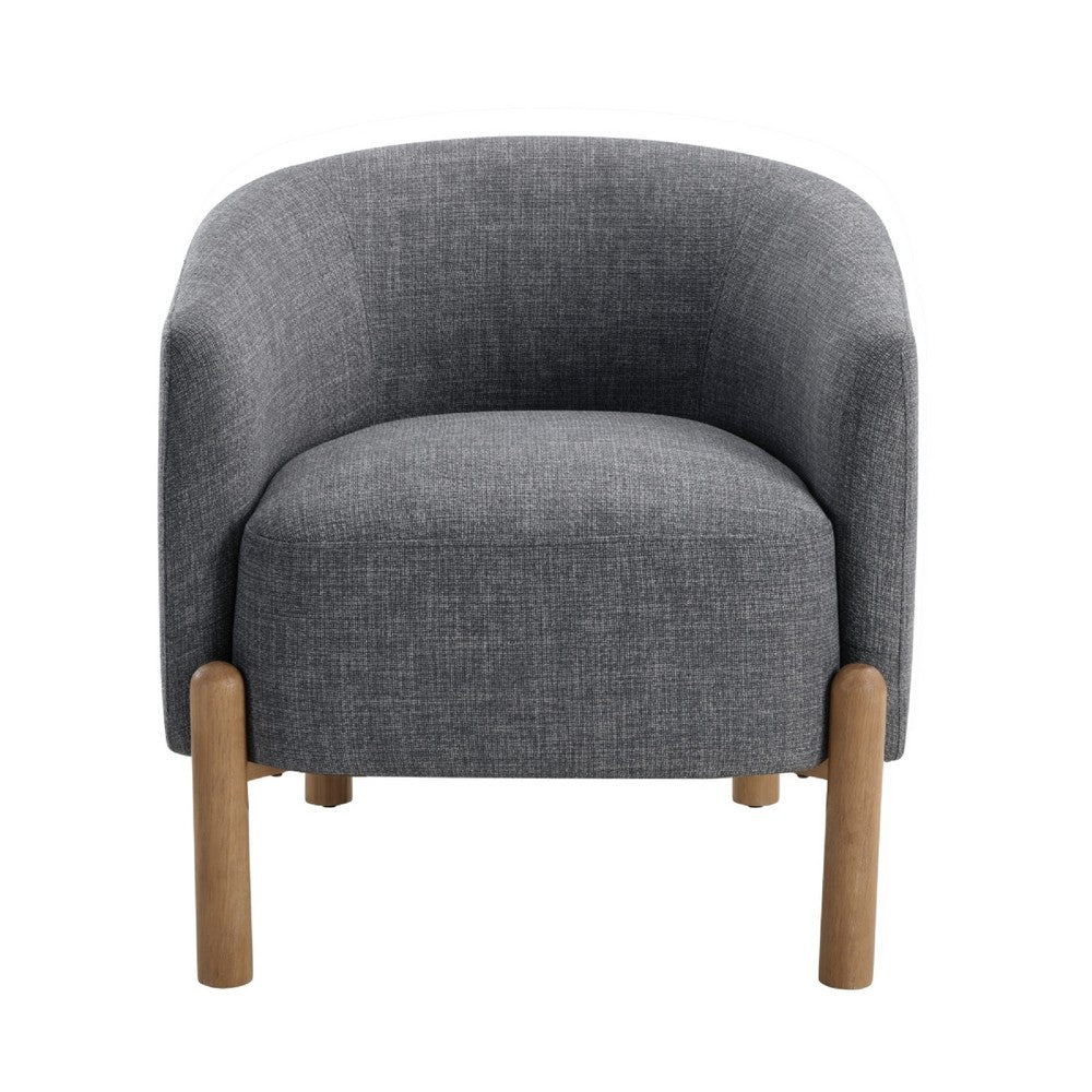 Benjara Diya Barrel Style Accent Chair, Gray Polyester, Light Brown Wood Legs