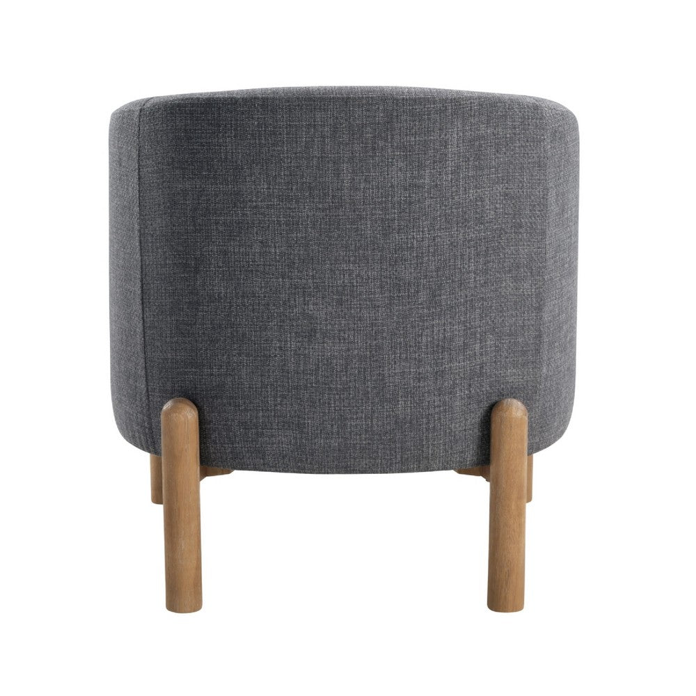 Benjara Diya Barrel Style Accent Chair, Gray Polyester, Light Brown Wood Legs