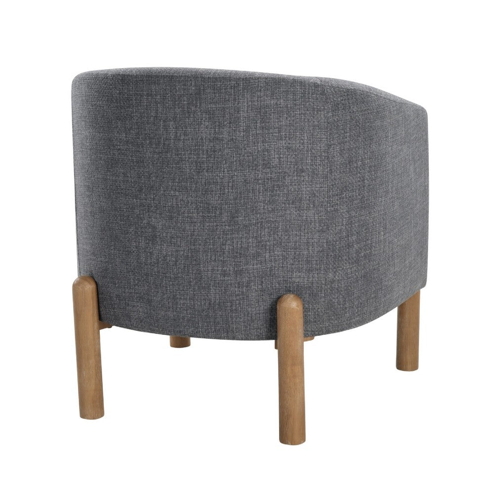 Benjara Diya Barrel Style Accent Chair, Gray Polyester, Light Brown Wood Legs