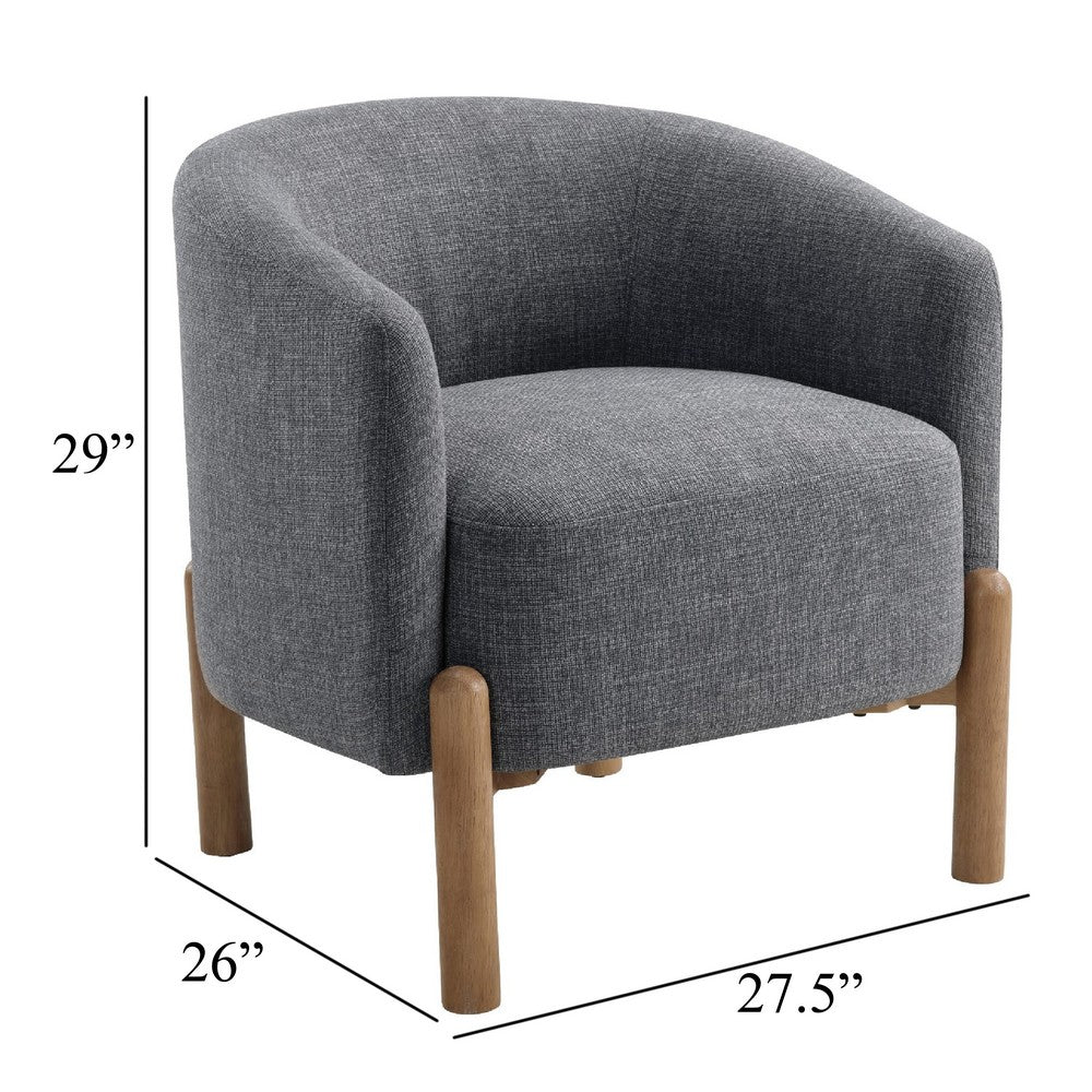 Benjara Diya Barrel Style Accent Chair, Gray Polyester, Light Brown Wood Legs