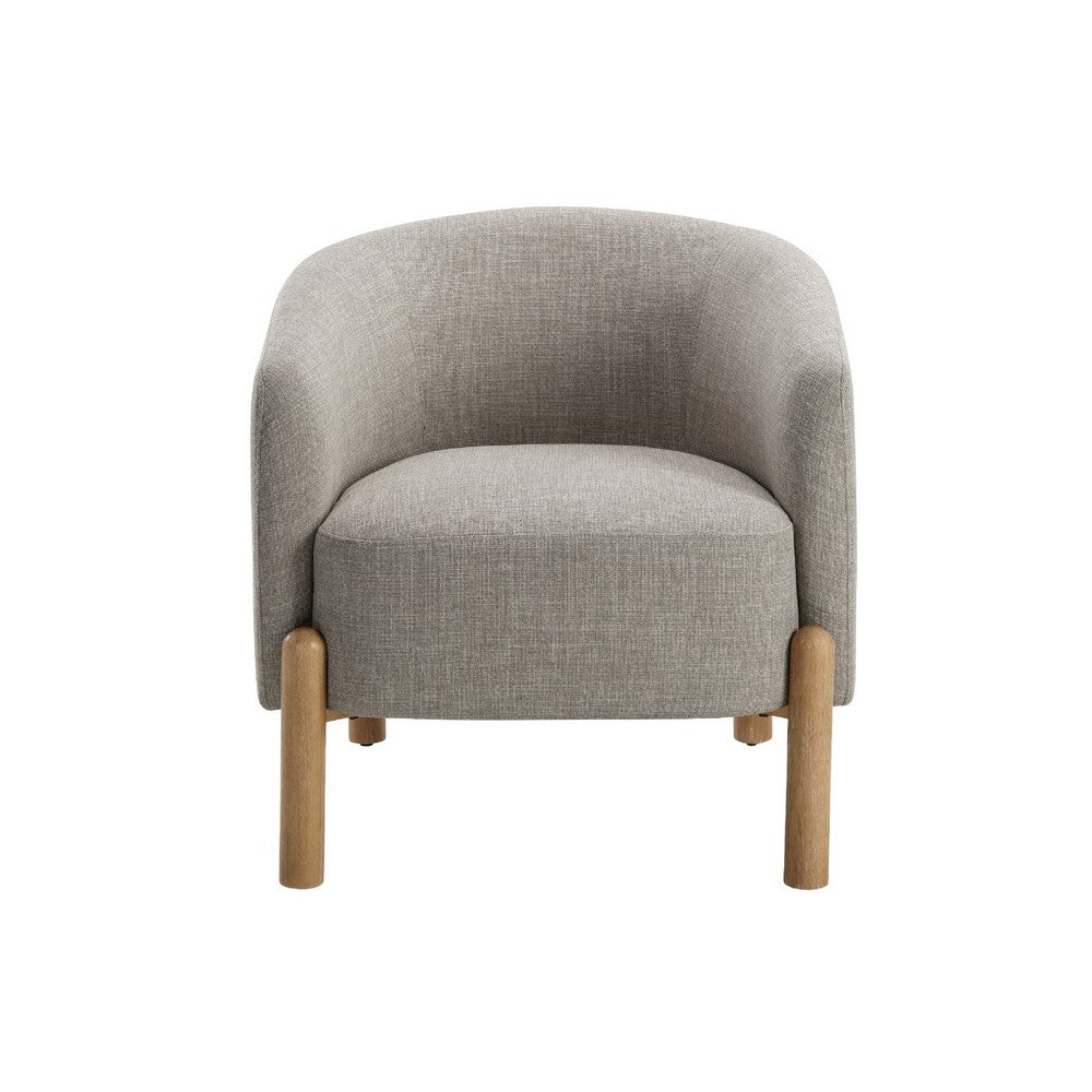 Benjara Diya Barrel Style Accent Chair, Taupe Gray Polyester, Brown Wood Legs