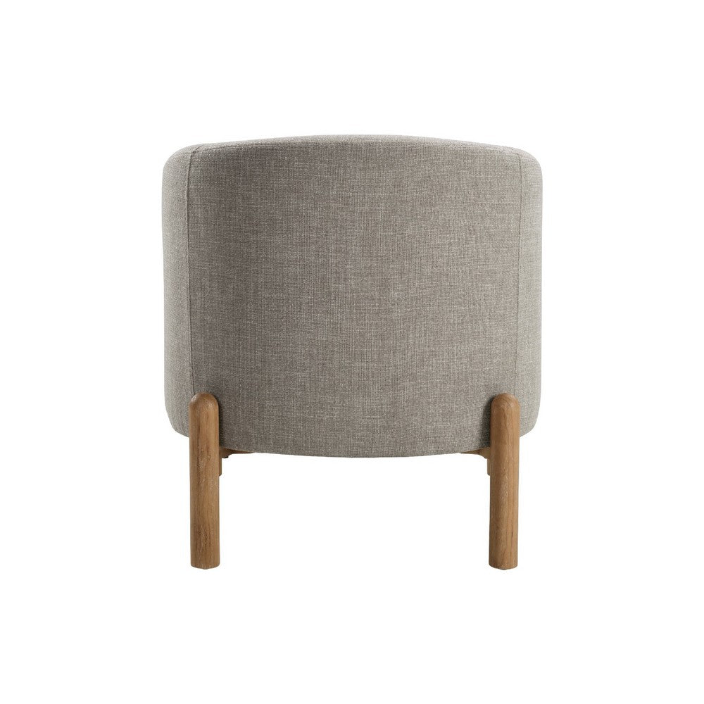 Benjara Diya Barrel Style Accent Chair, Taupe Gray Polyester, Brown Wood Legs