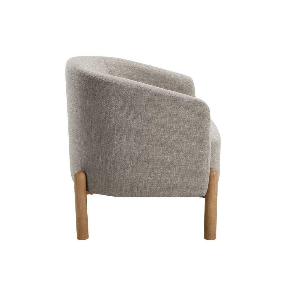 Benjara Diya Barrel Style Accent Chair, Taupe Gray Polyester, Brown Wood Legs