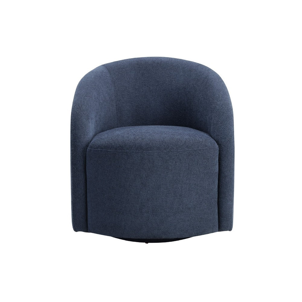 Benjara Saho Swivel Accent Chair, Barrel Style, Foam Padded, Modern Blue Boucle