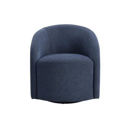 Benjara Saho Swivel Accent Chair, Barrel Style, Foam Padded, Modern Blue Boucle