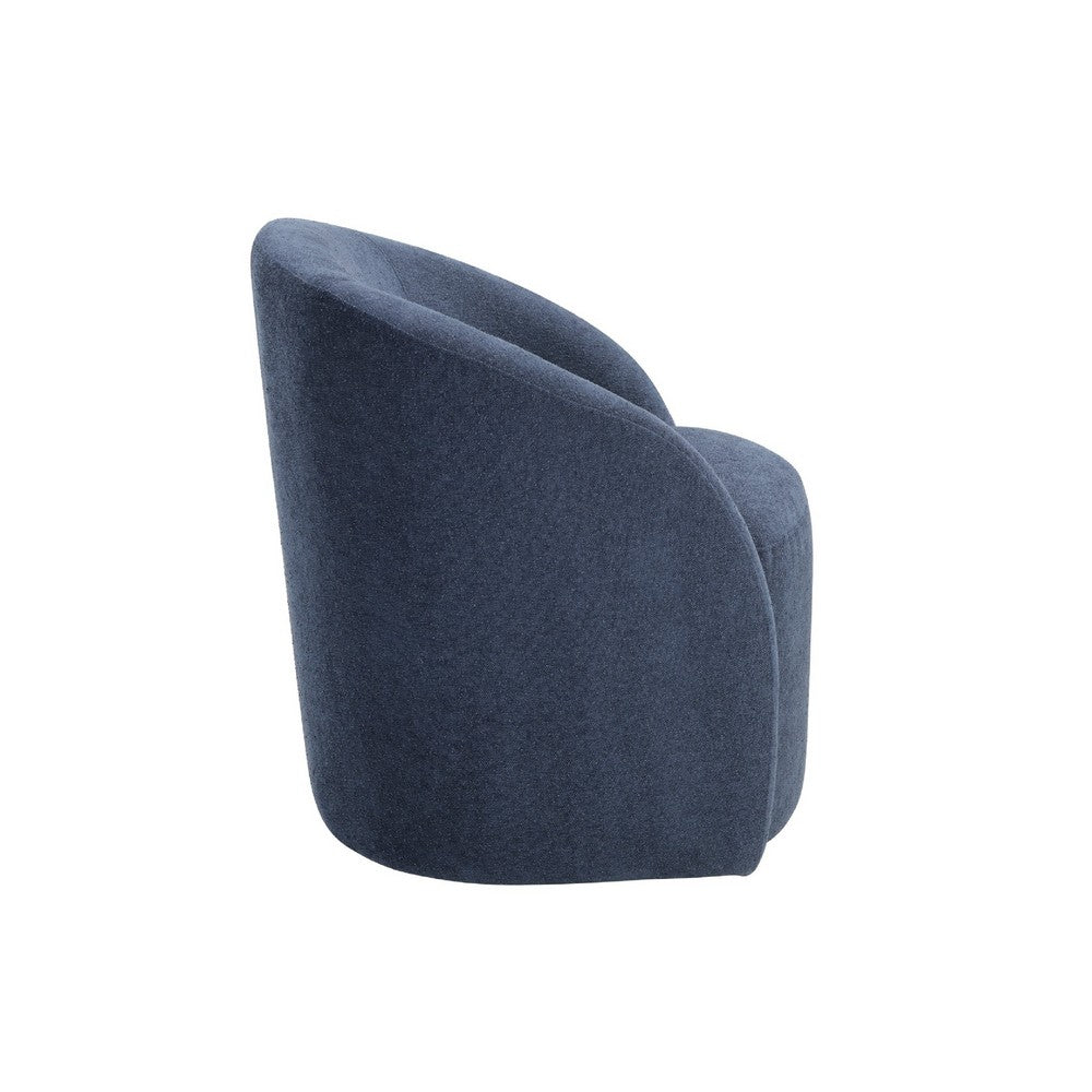 Benjara Saho Swivel Accent Chair, Barrel Style, Foam Padded, Modern Blue Boucle