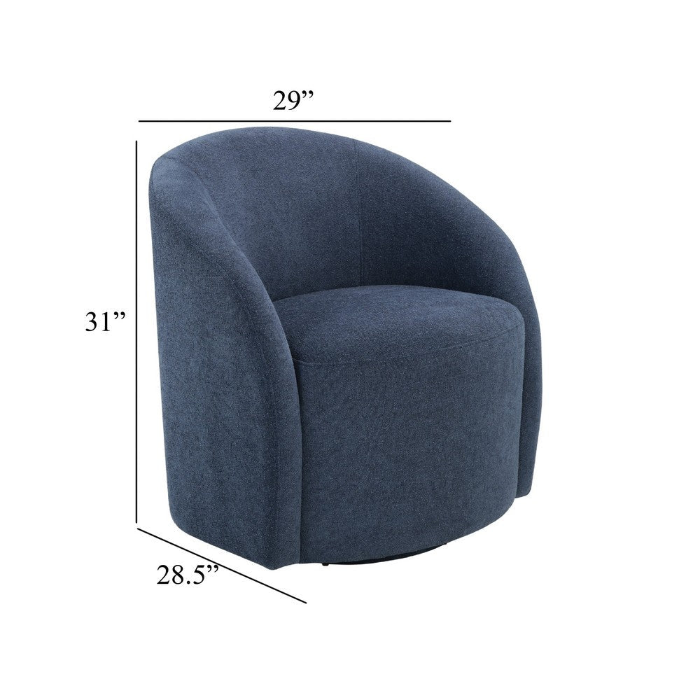 Benjara Saho Swivel Accent Chair, Barrel Style, Foam Padded, Modern Blue Boucle