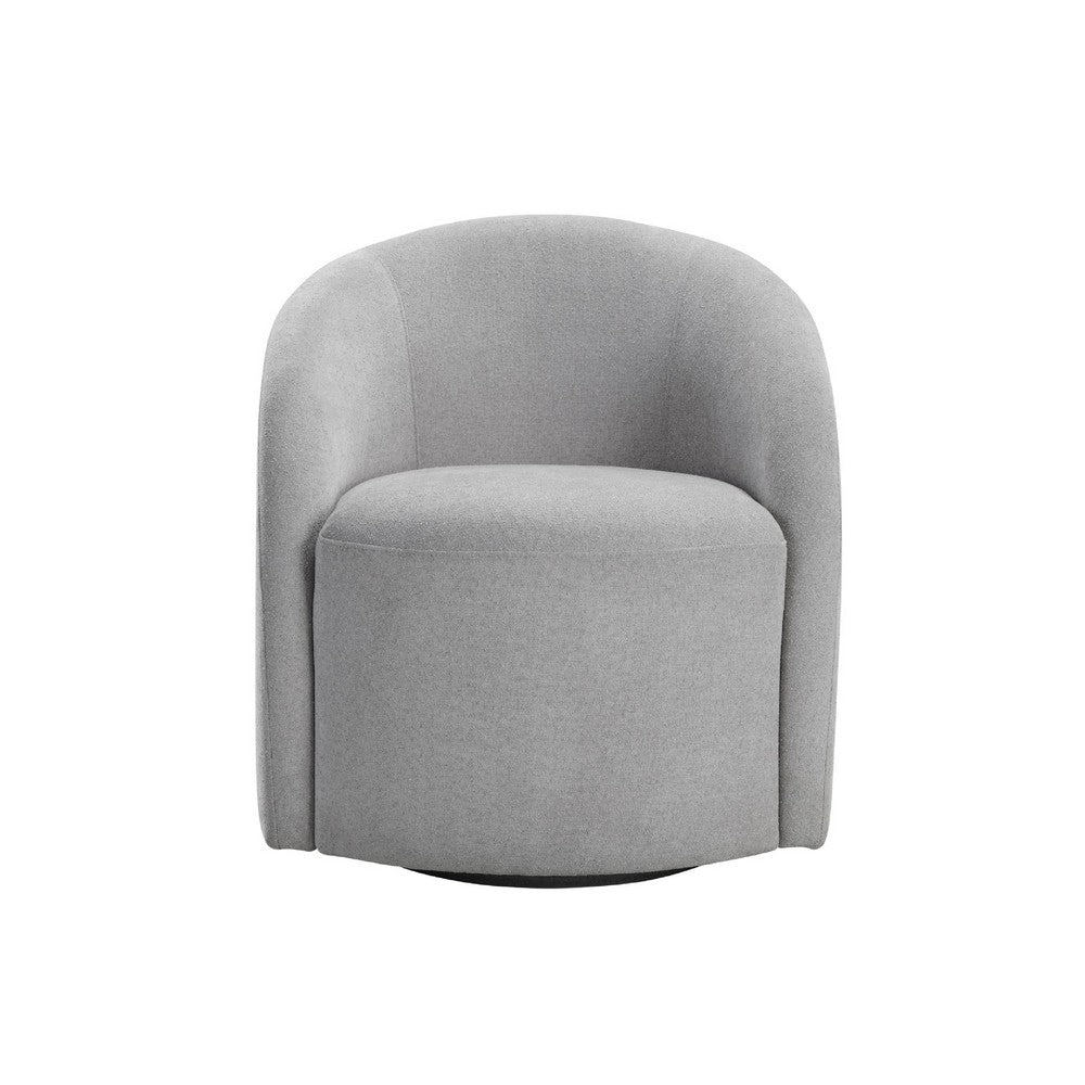 Benjara Saho Swivel Accent Chair, Barrel Style, Foam Padded, Light Gray Boucle