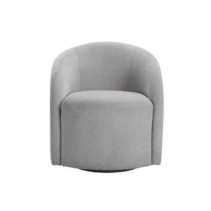 Benjara Saho Swivel Accent Chair, Barrel Style, Foam Padded, Light Gray Boucle